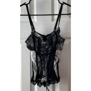 New Romwe Sz 4 Black White Lace Up Bustier Corset Adjustable Straps Y2K Coquette